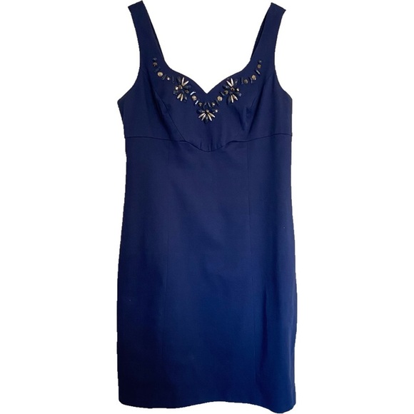 INC International Concepts Navy Blue Dress Beaded Neck Size 10 - Picture 1 of 16